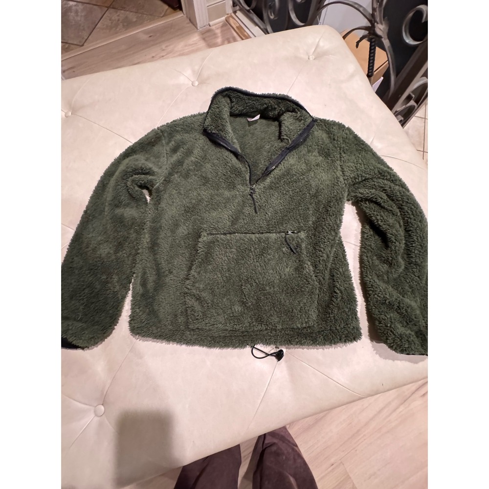 No Boundaries Womens M 7-9 Olive Green Teddy Sherpa Fleece Quarter Zip Pullover